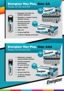 Energizer Max Plus Bulk Buy packs of 50 and 20. Power-up and save £££