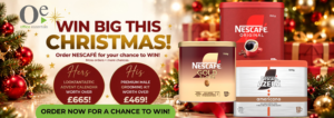 Office Essentials Christmas NESCAFÉ giveaway banner featuring Gold Blend, Original and Azera coffee. Order NESCAFÉ for a chance to win a LOOKFANTASTIC Advent Calendar worth over £665 or a premium male grooming kit worth over £469.